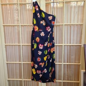 J Crew Navy Floral One shoulder dress